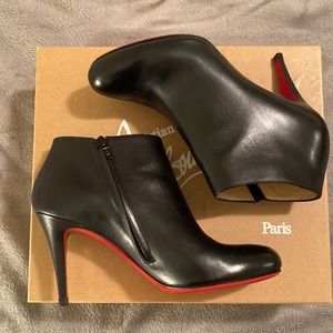 Christian Louboutin Black Leather Ankle Booties with Signature Red Soles